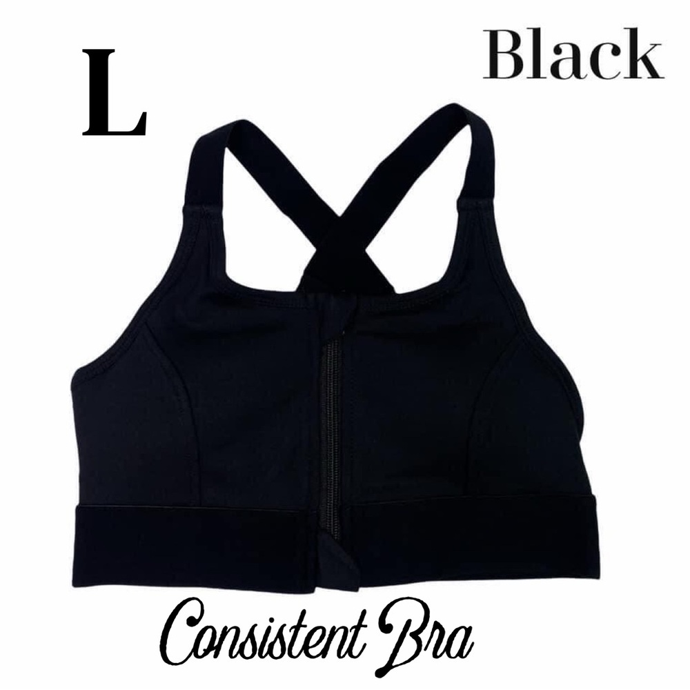 LuLaRoe Black Sports Bra with Front Zipper Large, Consistent
